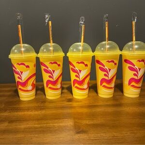 Starbucks 5 Summer Cold Cups set With Straw And Dome Lids Reusable 24oz New